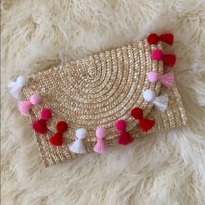 Brand new rattan Pom Pom clutch